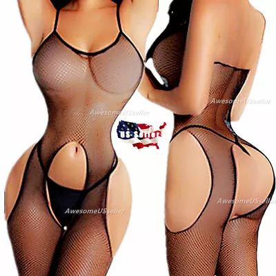 Suspender Bodystocking Lingerie Stockings Bodysuit Fishnet Babydoll Sleepwear US • $8.89