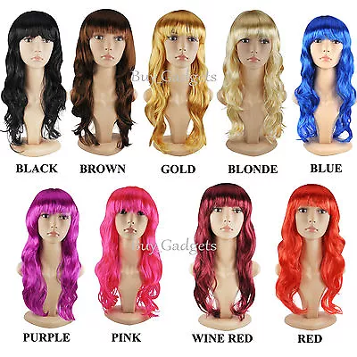 Womens Ladies Long Wavy Curly Fancy Dress Cosplay Wigs Pop Party Costume Full • £6.95