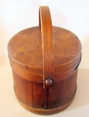 9 In. - Vintage Firkin Sugar Bucket W/ Lid & Bent Wood Swing Handle • $75