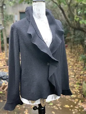 Edina Ronay Boiled Wool Jacket  With Ruffled Collared Neck Size XL Black Used. • £25