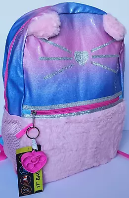 Wonder Nation Pink Leopard Kitty Glitter 17  Backpack Faux Fur & Kitten Ears NEW • $9.95