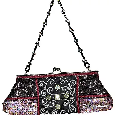 Vintage Chateau Satin Beaded And Embroidered Handbag Evening Bag Small Retro • $22