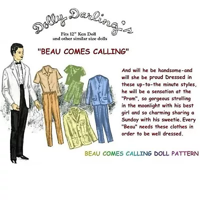 12  Ken Doll Clothes Pattern  Beau Comes Calling  Vintage Pattern • $10.95