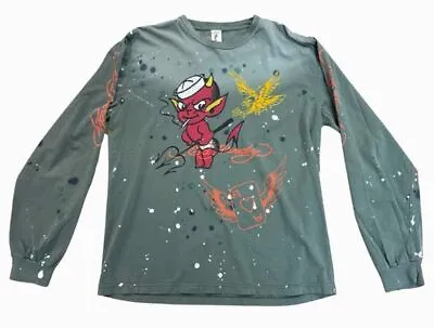 Ed Hardy Long Sleeve Smoking Devil Graphic Olive T-shirt Size L • $51