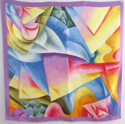 Metropolitan Museum 100% Silk Abstract Multi-Color Hand Rolled Square 35” Scarf • $54.99