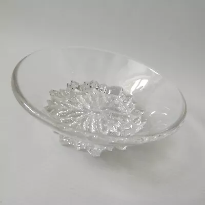 Vintage Hadeland Nautilus Crystal Glass Bowl 16cm Dish Ice Textured Retro Norway • £11