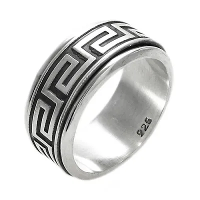 925 Sterling Silver Men's Greek Key Spinning Band Ring Size 9-14 • $27.99