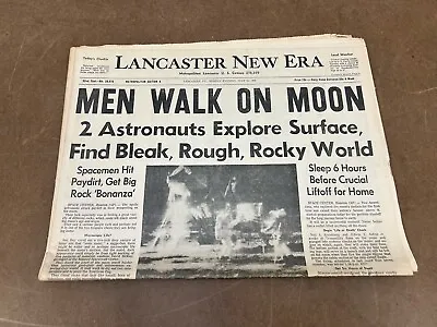 MEN WALK ON MOON Vintage Newspaper Moonwalk Space Landing Apollo JULY 21 1969 • $55