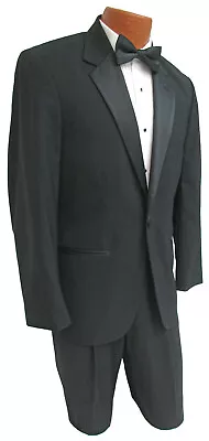 Men's Black Tuxedo With Pants Satin Notch Lapels Cheap Prom Wedding Mason Tux  • $53.99