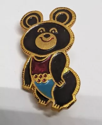 Vintage Black Multi Color MISHA BEAR Mockba Olympics Pin Pinback Ussr Collect • $10