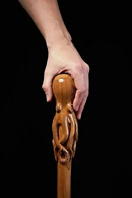 Best Look Octopus Head Handle Hand Carved Wooden Walking Cane Stick New Designer • $109.65