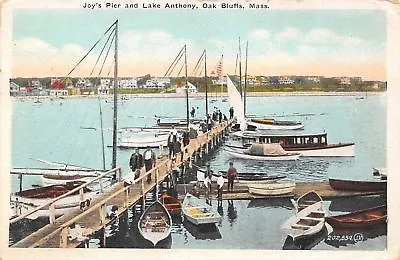 Oak Bluffs Massachusetts~Joy's Pier~Lake Anthony~Men On Dock~Boys~Dog~1922 • $5.50