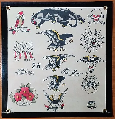 Ted Inman SR Traditional Vintage Style Tattoo Flash Sheet Panther Eagle Skull • $24.99