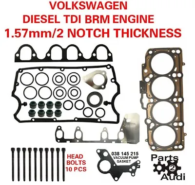 $109.99 • Buy 2 NOTCH Cylinder Head Gasket Set With Bolts For VW TDI Diesel 1.9 BRM Engine