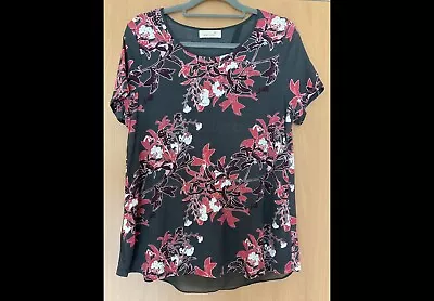 Marks & Spencer Per Una Charcoal Floral Short Sleeve Top Size 14 • £2.99