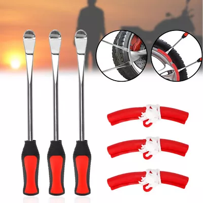 Motorcycle Bike Tire Lever Spoon Iron Tyre Changing Tool With Rim Protectors Kit • £25.79