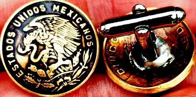 Cuff Links Authentic  Aztec Eagle  Mexican Coins Nice Cinco De Mayo Holiday Gift • $39.90