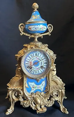 Antique S Marti & Cie French Medaille Bronze Mantel Clock Ormolu Blue Porcelain • $699.99