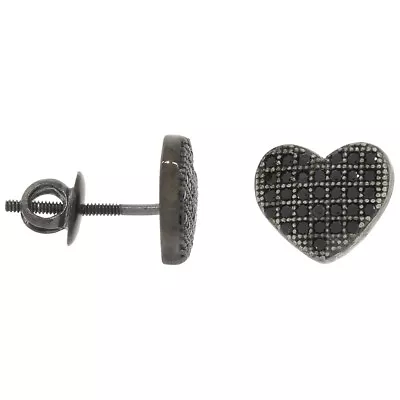 Sterling Silver Micro Pave Cubic Zirconia Stones Heart Screw Back Stud Earrings • $19.99