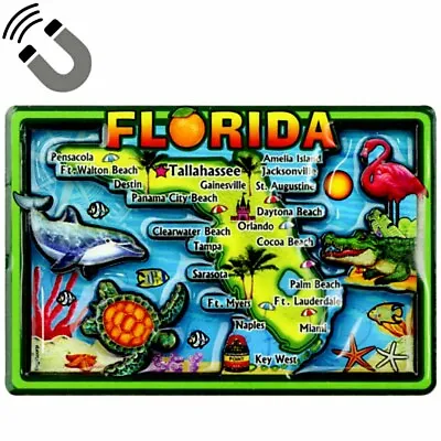Florida Map Dual Layer MDF Magnet 2.25  X 3.5  • $8.45