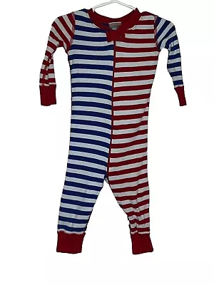 HANNA ANDERSSON  Red Blue Stripe Zipper Sleeper Pajamas 1pc Sz 70 9-18m • $16