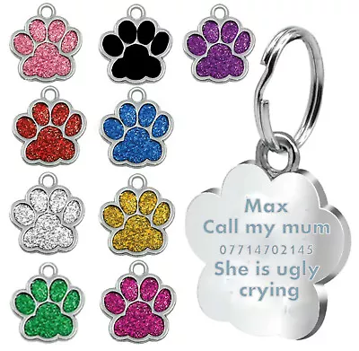 £3.29 • Buy PET ID TAGS DOG Puppy CAT Kitten Address/Name Disc ENGRAVED PERSONALISED!Paw Tag