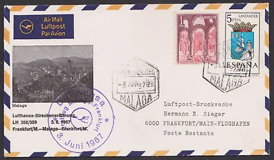 SPAIN - 1967 LUFTHANSA LH 358 MALAGA To FRANKFURT - FIRST FLIGHT COVER FFC • $4.50