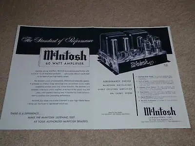 McIntosh MC-60 Tube Amp Ad 1957 2 Pgs Frame This • $13.51