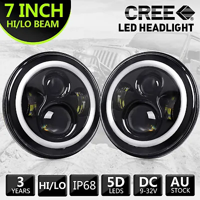 Pair 7 Inch LED Headlights DRL Angel Eyes Headlamps For GQ PATROL Jeep Wrangler • $118.99