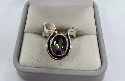 Designer SS Mystic Topaz Modernist Ring Signed BJM  / Size 7.75 [122GCW] • $44.99