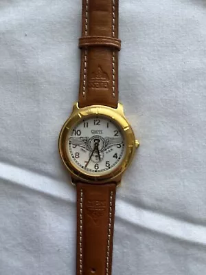 Vintage Guess Watch  Gold Tone 1990 Brown Leather Band • $15