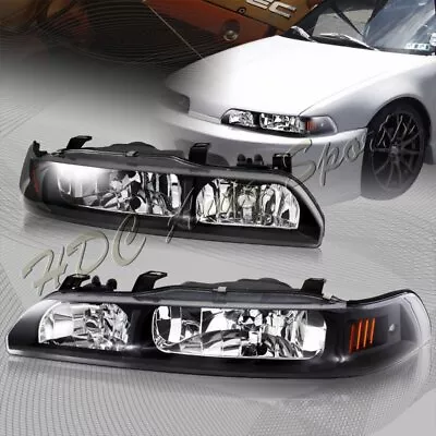 For 90-93 Acura Integra JDM Black Housing 1-Piece Headlights W/Amber Reflector • $142.99