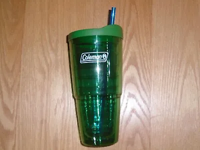 Coleman Insulated Plastic Drink Tumbler Green Camping Travel Cup W/ Lid & Straw • $24.99