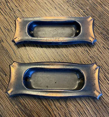 2 Antique Vintage Stamped Steel Japanned Copper Finish Window Sash Finger Pulls • $18