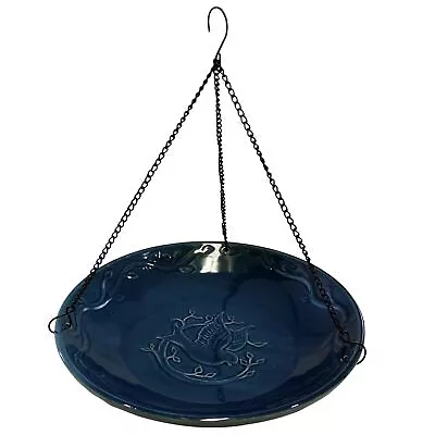 £32.52 • Buy Backyard Essentials Blue Ceramic Hanging Birdbath, Metal Chain Hanger, Bluebird