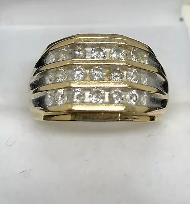 Mens Estate Diamond 1.5ctw 10K Yellow/White Gold Round Brilliant Cut Ring Sz 10 • $1135