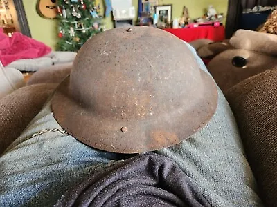 WWI U.S. Army M1917 Helmet Two Or Three Bullet Strikes Possible Camo Pattern? • $45