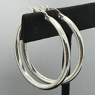 Vintage   925 Sterling SIlver  1  1/2    Hoop  Pierced Earrings • $39.99