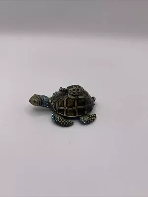 Bejeweled Momma Turtle With Baby Turtle On Her Back Hinged Trinket Box • $12.90