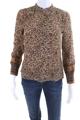 Vanessa Bruno Womens Floral Round Neck Long Sleeve Buttoned Blouse Brown Size 34 • $48.79