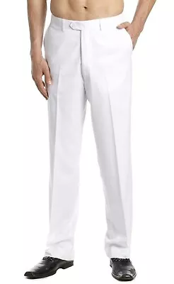 CONCITOR Men's Dress Pants Classic Fit Flat Front Slacks Solid WHITE • $24.99