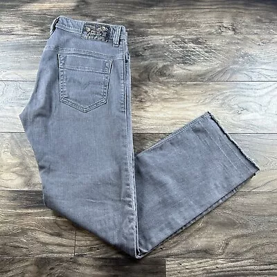 Diesel Safado Jeans Mens 34x31 Gray Slim Straight Fray Raw Hem Button Fly USA • $44.97