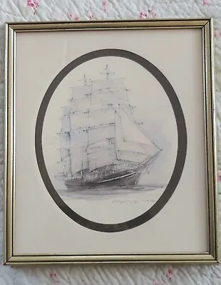 Vintage Clipper Ship Fieldriggerin Georg Stage Denmark Framed Art Mads Stage • $34