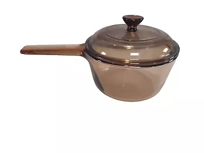 Corning Ware Brown VISIONS Glass 1 Liter Saucepan With Pyrex Lid • $22.50