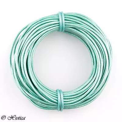 Xsotica® Round Leather Cord 2mm Metallic Mint 10 Meters (11 Yards) • $4.50