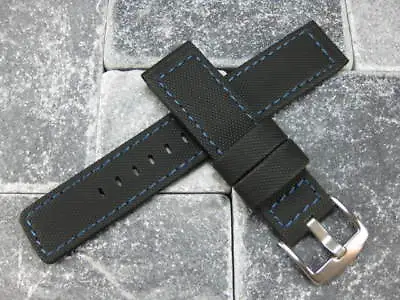 New 22mm PVC Composite Rubber Band Black Diver Watch Strap Maratac Fabric Blue V • $28.37