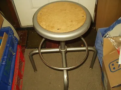 Vtg Industrial Stool Adj  Height Drafting Shop Stool Rotates Brown Tool  • $199.99