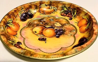 Daher Decorated Ware 1971 Vintage Tin Bowl Fruit Design England 10  Diameter • $10