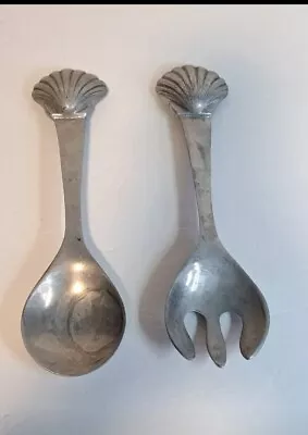 Mariposa Aluminum Salad Serving Set Fork Spoon Shell Vintage Used Condition • $12.99