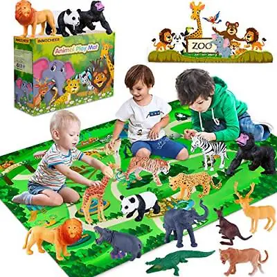Safari Animals Figures Toys Realistic Wild Zoo Animals Figurines With Play Mat • £32.99